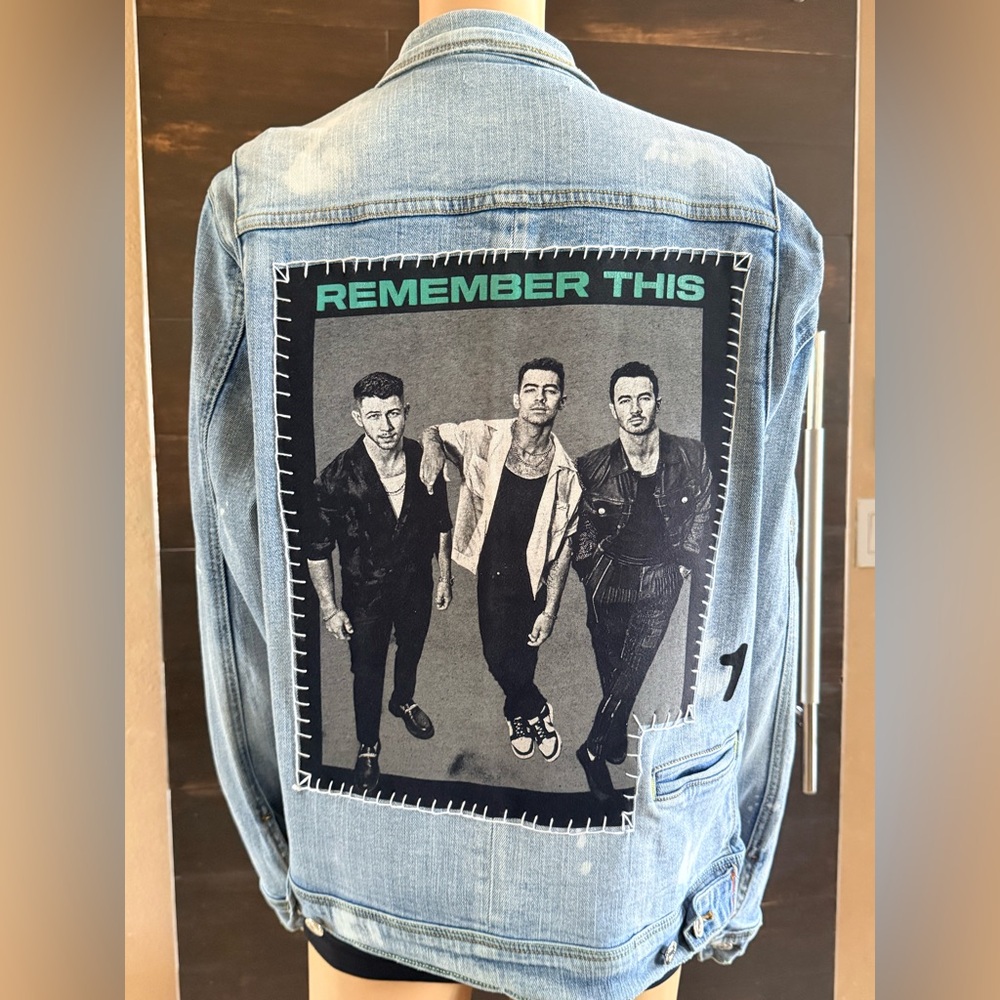 Upcyled Embellish Jonas Brothers Distressed Denim Jacket Size M